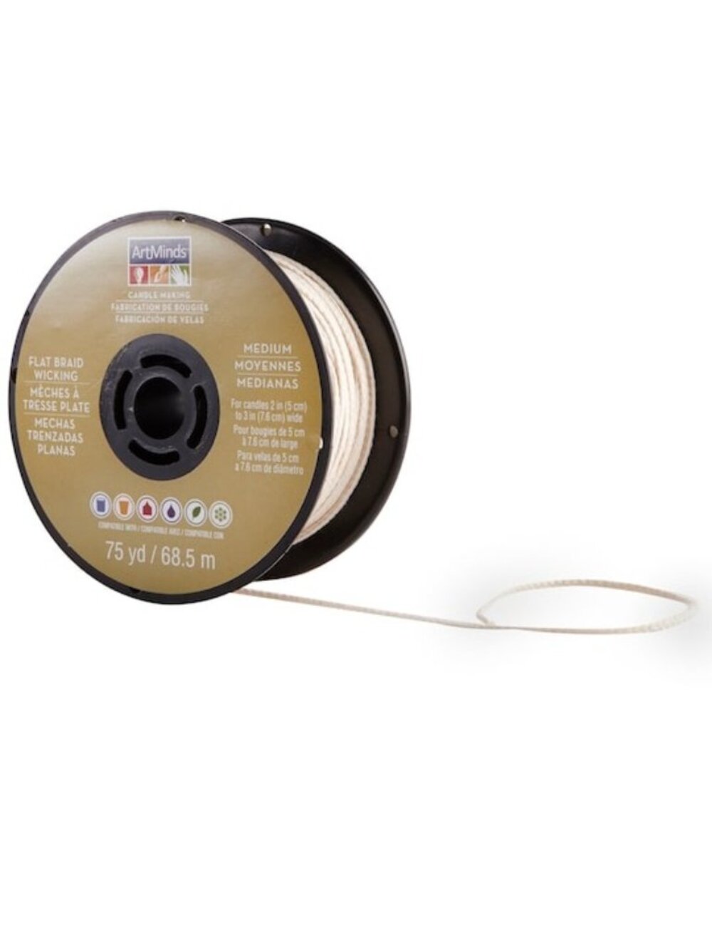 Flat Braid Candle Wick For Pillar Candles 75 Yds Medium 2-3 Inch Diameter ArtMin